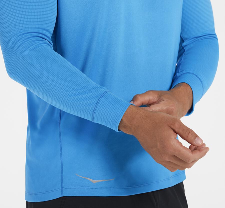 Top Hoka One One Hombre Azules - Performance 3/4 Sleeve - EWFJ41059